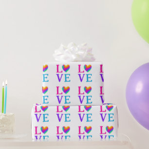 Papel De Presente AMOR Coração Arco-Íris