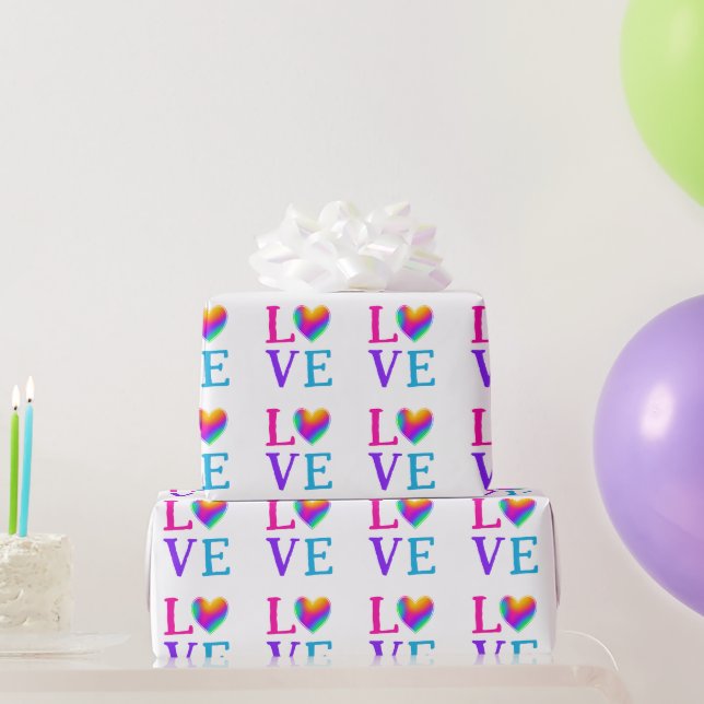 Papel De Presente AMOR Coração Arco-Íris (Presentes para festas)