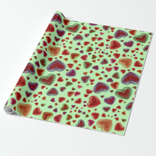 Papel De Presente Amor, corações brilhantes, Verde 2
