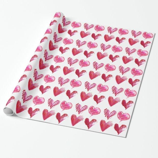 Papel De Presente Amor Corações Designs Reds Rosa (Desenrolado)