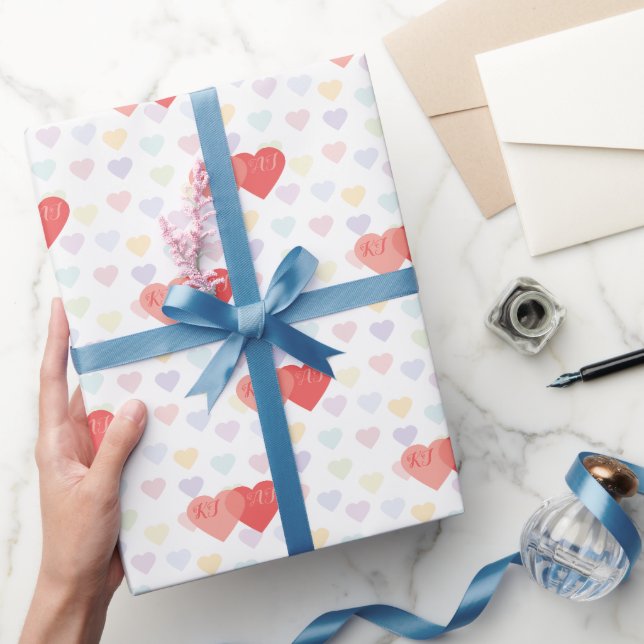 Papel De Presente Amor Corações Interligados Monograma Personalizado (Presentear)