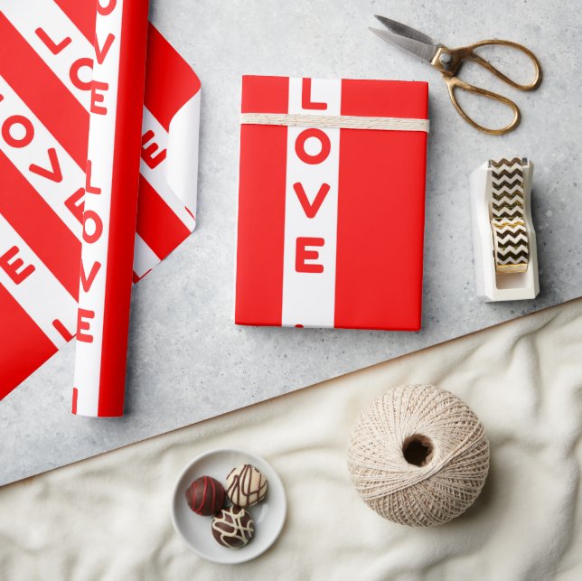 Papel De Presente Amor de linhas brancas vermelhas (Artesanato)