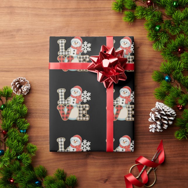 Papel De Presente Amor de Natal Bonito Boneco de Neve Xadrez de Búfa (Presente de Natal)
