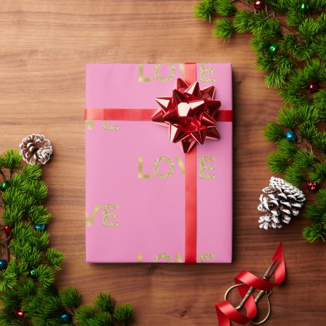 Papel De Presente Amor Dourado rosa com brilho (Presente de Natal)