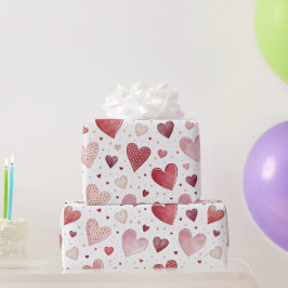 Papel De Presente Amor em Aquarela - Padrão Caprichoso de Corações