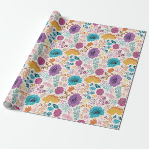 Papel De Presente Amor em Flor Romântico Rosa Roxo Casamento