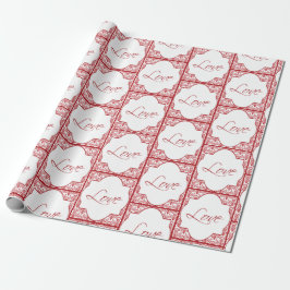 Papel De Presente Amor em moldura vermelha estilo Damask no Dia dos 