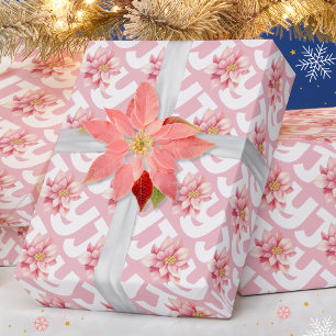 Papel De Presente Amor Joy Pink Poinsettia Natal