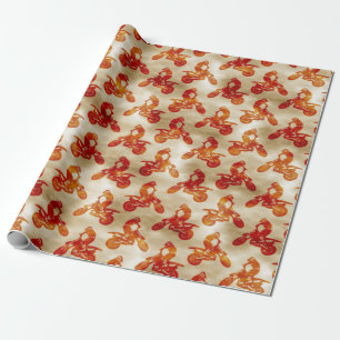 Papel De Presente Amor Motocross Padrão Motoqueiro Laranja