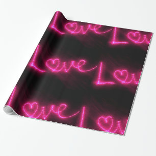 Papel De Presente amor, neon, papel preto rosa-quente