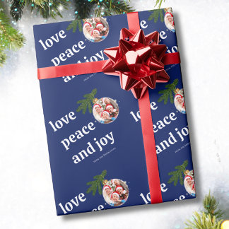 Papel De Presente Amor Paz Alegria Natal Família Foto Azul Marinho 