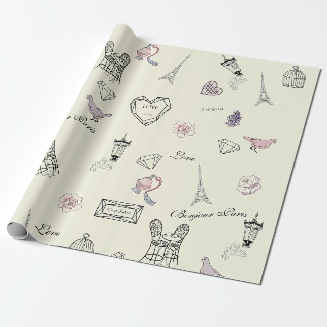 Papel De Presente Amor pela Peris Bohemian Chic Floral Travying Girl (Desenrolado)