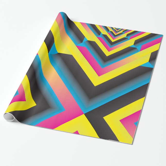 Papel De Presente amostras de gradiente preto amarelo ciano e magent (Desenrolado)