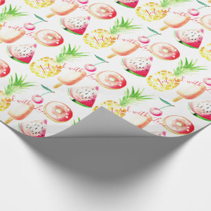 Papel De Presente Ananás, Cerejas, Rosquinhas, Sorvete, Melancia