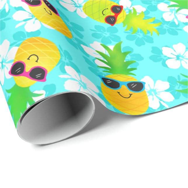 Papel De Presente Ananás Tropicais Engraçado Verão (Ponta do rolo)