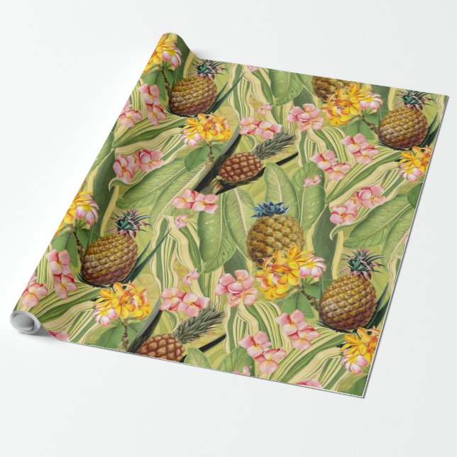 Papel De Presente Ananases tropicais e flores matam (Desenrolado)