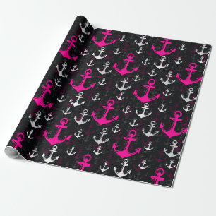 Papel De Presente Âncora branca rosa com fundo preto