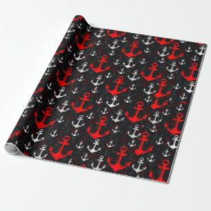 Papel De Presente Âncora branca vermelha com fundo preto