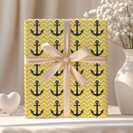 Papel De Presente Âncora de Chevron Amarelo Dourado