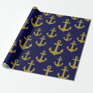 Papel De Presente Âncora de Navegação Brilhante em Dourado Capitão N
