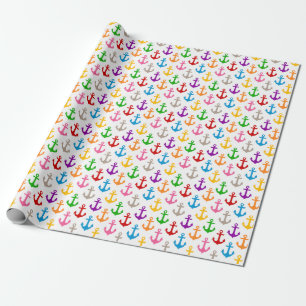 Papel De Presente Âncora de Navio Design Colorido Branco