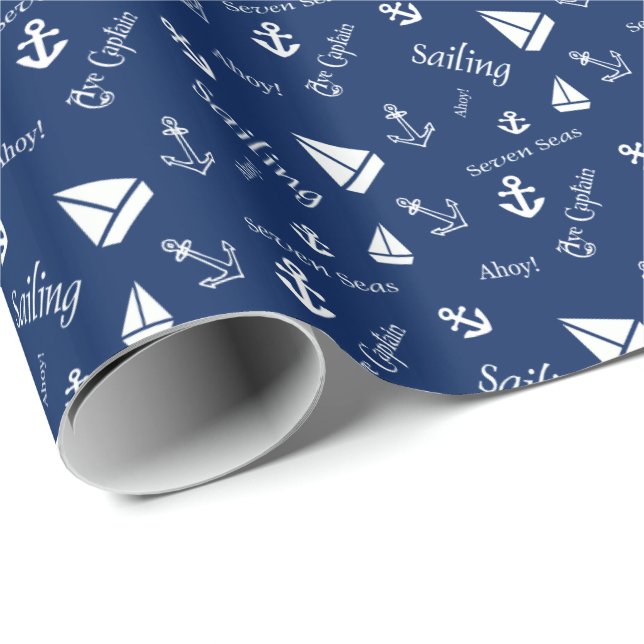 Papel De Presente Âncora de Vela Navio Náutico (Ponta do rolo)