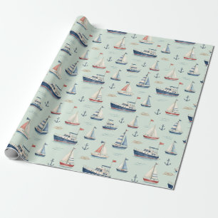 Papel De Presente Âncora de veleiro azul presente aquarela náutica