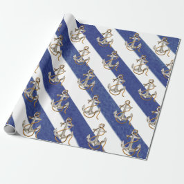 Papel De Presente Âncora Náutica Em faixas de Aquarela