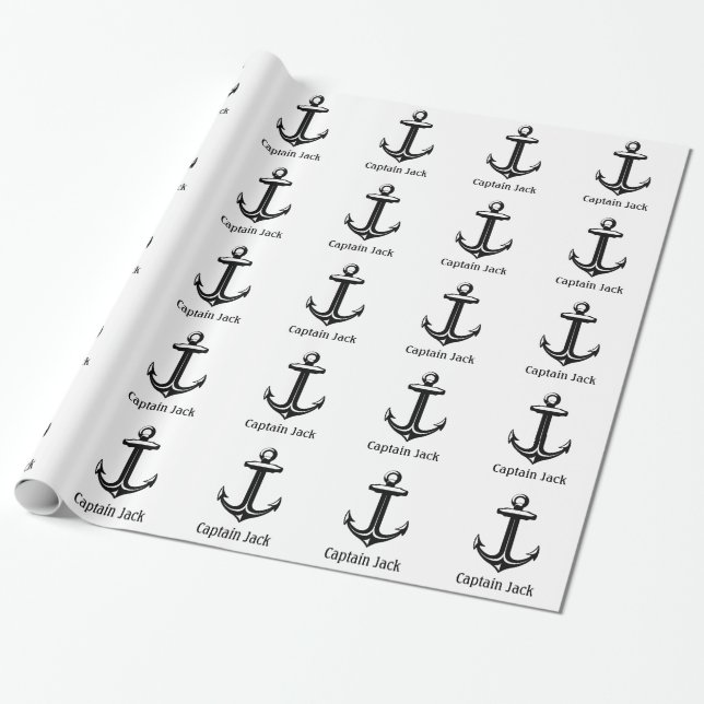 Papel De Presente Âncora náutica preta de Personalizable (Desenrolado)