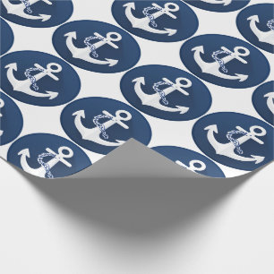 Papel De Presente Âncora Símbolo Náutico Branco Azul Marinho