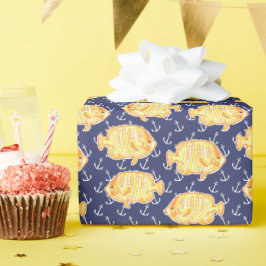 Papel De Presente Ancoragem Náutica e Padrão de Peixes Tropicais