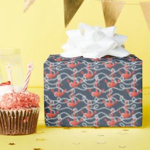 Papel De Presente Âncoras Náuticas E Padrão De Cordas