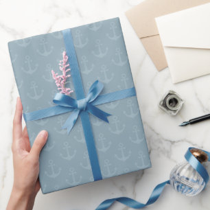 Papel De Presente Âncoras Tonais em Azul-Celeste Cinza Claro