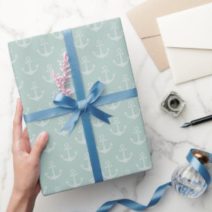 Papel De Presente Âncoras Tonais em Turquesa Cinza Pastel