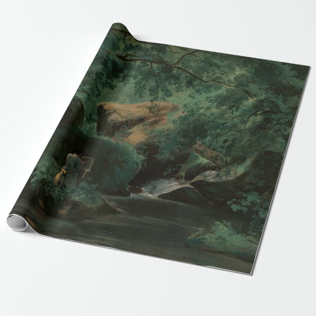 Papel De Presente André Giroux Interior da Floresta com um Pintor (Desenrolado)