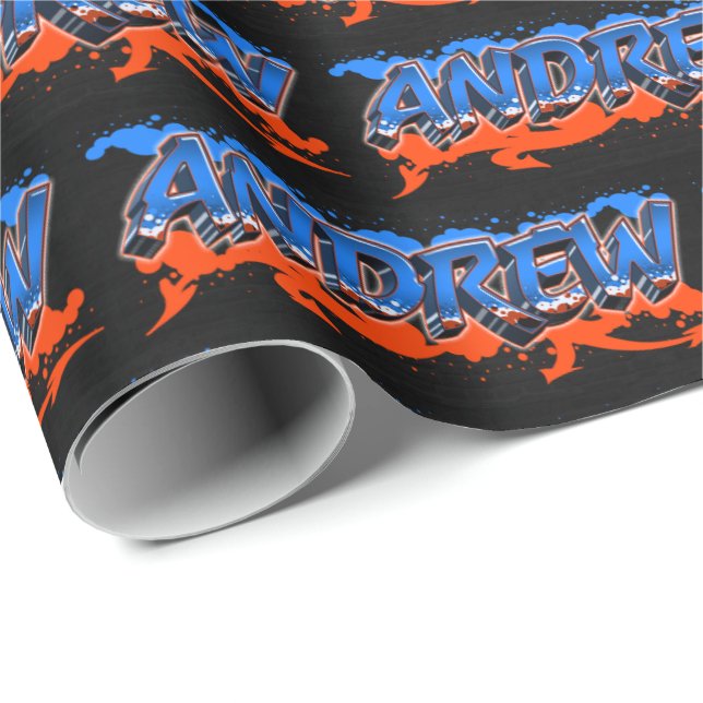Papel De Presente Andrew Vorname Name Graffiti blue orange (Ponta do rolo)