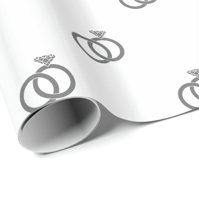 Papel De Presente Anéis de casamento cinzas personalizáveis em branc (Ponta do rolo)