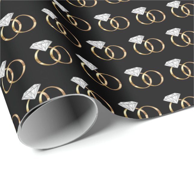 Papel De Presente Anéis de Casamento Diamante Dourado (Ponta do rolo)