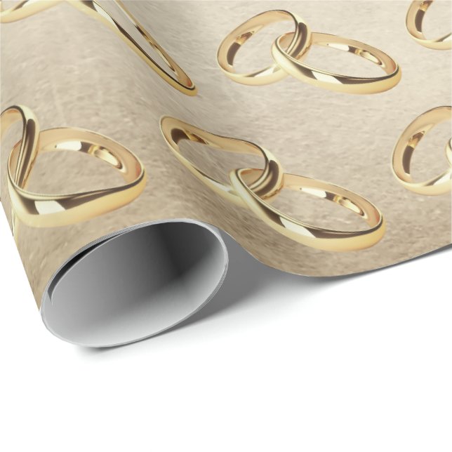 Papel De Presente Anéis de Casamento Dourado (Ponta do rolo)
