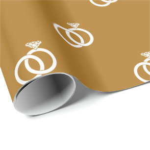 Papel De Presente Anéis de Noiva Brancos em Ouro Fosco