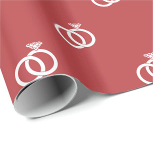 Papel De Presente Anéis de Noiva Brancos sobre Aurora Vermelho