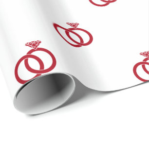 Papel De Presente Anéis de Noiva Vermelhos sobre Branco