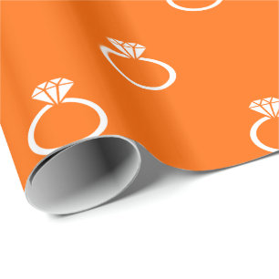 Papel De Presente Anéis de Noivado Brancos em Laranja