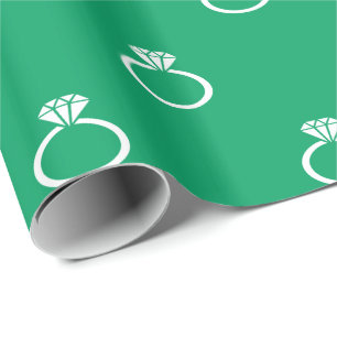 Papel De Presente Anéis de Noivado Brancos sobre Verde Trevo