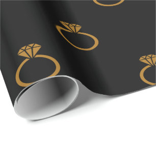 Papel De Presente Anéis de Noivado Dourado de Matriz Personalizáveis