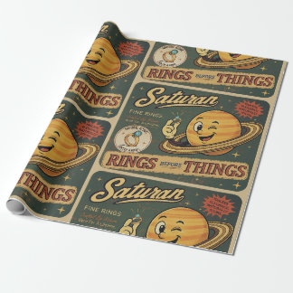 Papel De Presente Anéis Finos de Saturno Padrão de Humor Espacial Vi