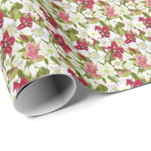 Papel De Presente Anêmonas de Natal - Desenho Floral de Hellebores P