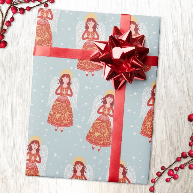 Papel De Presente Angel (Angel in a red dress pattern gift wrapping paper roll)