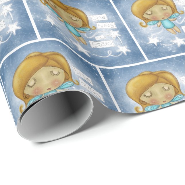 Papel De Presente Angel Pega as estrelas (Ponta do rolo)