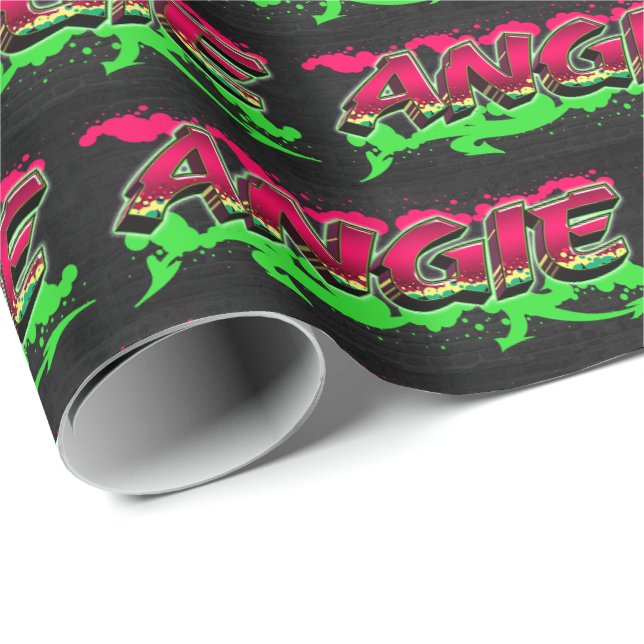 Papel De Presente Angie Vorname Name Graffiti red green (Ponta do rolo)